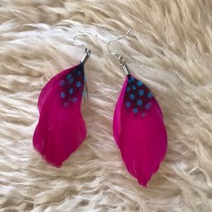 Feather Earrings Fuchsia Turquoise Festival Boho